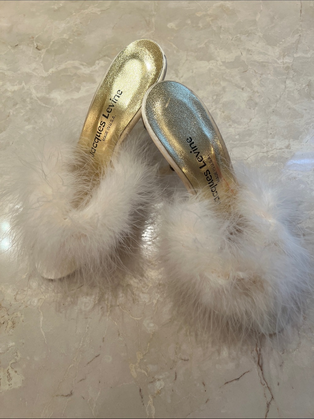 Jacques Ivory Maribou Feather Slide Mules